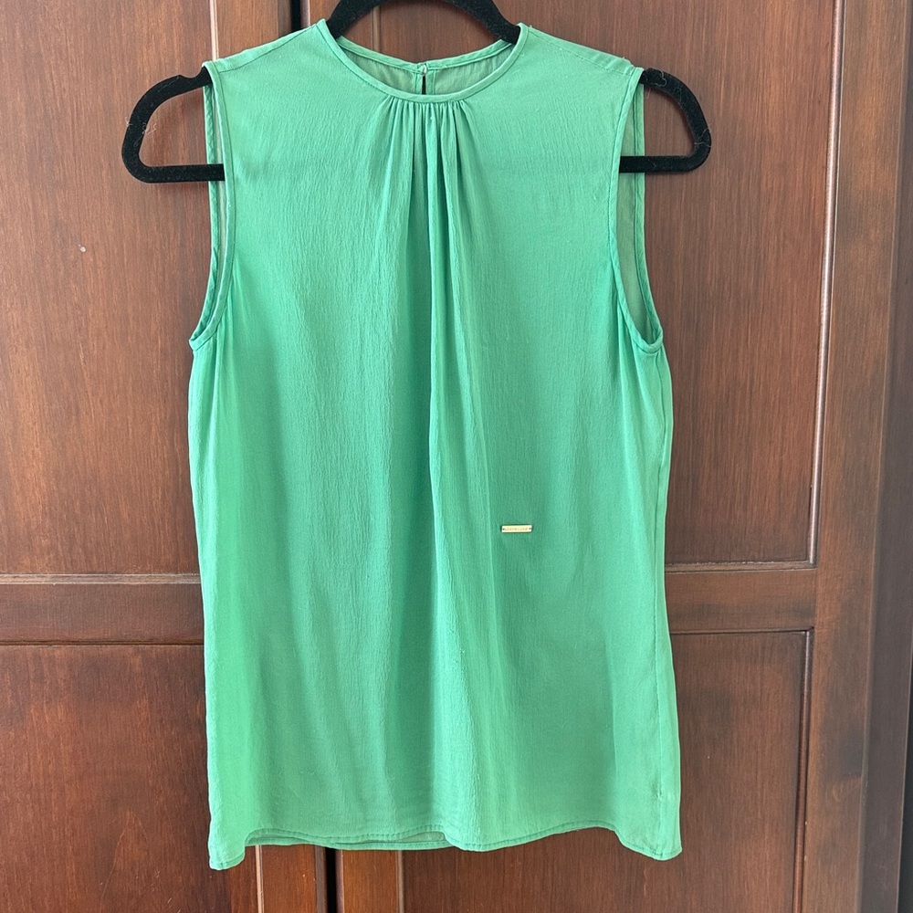 DSQUARED Sleeveless Mint Green Pleated-Neck Camisole